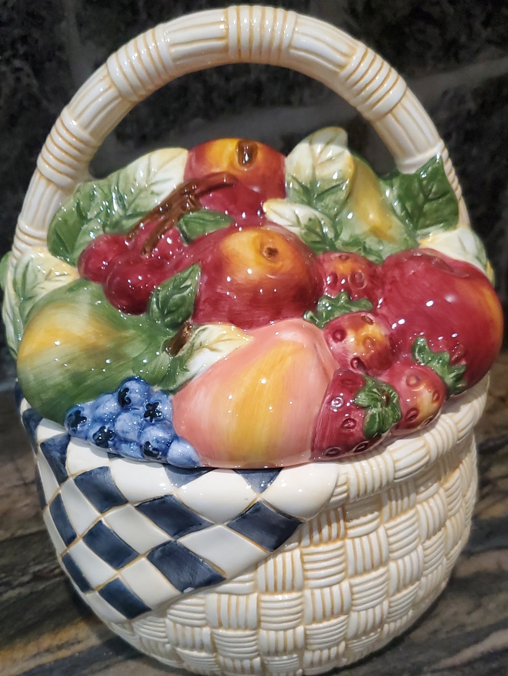 Vintage Cookie Jar Glazed Ceramic Fruit Basket